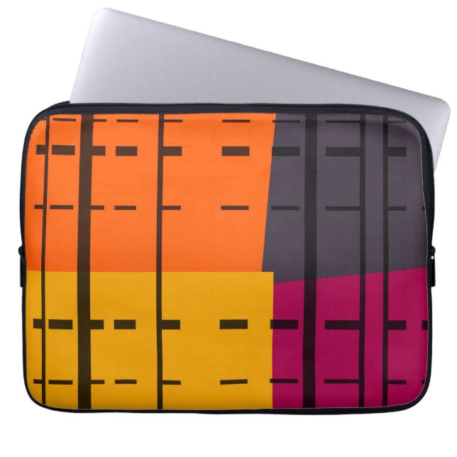 Retro Oranje, geel, grijs, roze Abstracte kunst Laptop Sleeve (Voorkant)