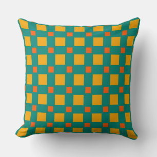 Retro Oranje Geel Mint Vierkanten Patroon Kussen