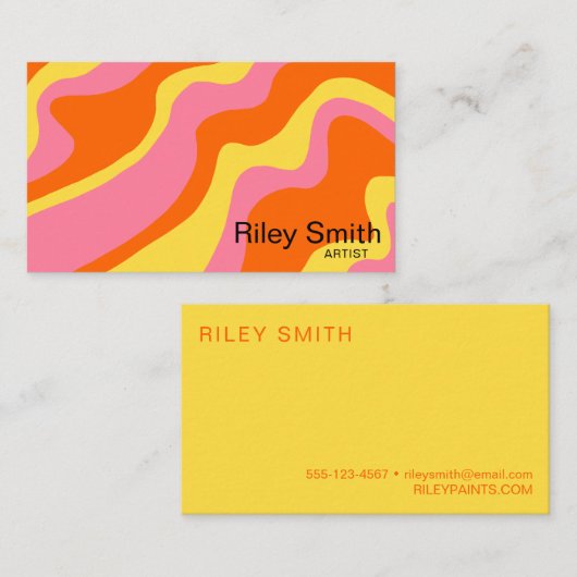 Retro Oranje Geel Roze Abstract Rendy Design Visitekaartje (Voorkant / Achterkant)