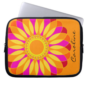 Retro Oranje & Gele Bloem op Sinaasappel Laptop Sleeve