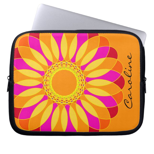 Retro Oranje & Gele Bloem op Sinaasappel Laptop Sleeve (Voorkant)
