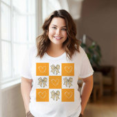 Retro Oranje Gele Coquette Boog Hart Geruit T-shirt