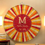 Retro Oranje gele familie speldartboard Dartbord<br><div class="desc">Retro Oranje Gele Familie Game Dartboard met naam en monogram.</div>