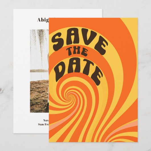 Retro Oranje gele foto Bewaar de datum Save The Date (Voorkant / Achterkant)