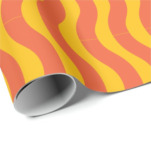 retro Oranje Gele Groovy Wavy Stripe Cadeaupapier (Rol Hoek)