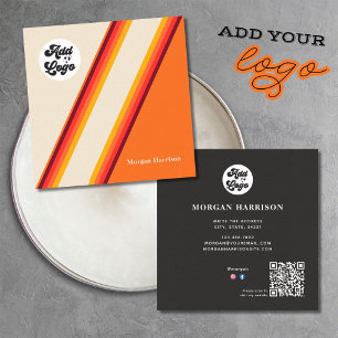 Retro Oranje Gele Strepen 70s, 80s Logo QR Code Vierkante Visitekaartje