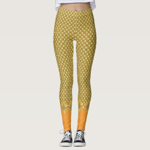 Retro Oranje geometrische Floral Leggings