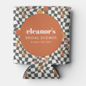 Retro Oranje Geruite Paddenstoel Huwelijksfeest Blikjeskoeler (Voorkant)