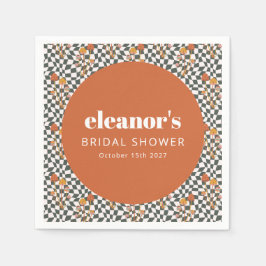 Retro Oranje Geruite Paddenstoel Huwelijksfeest Servet