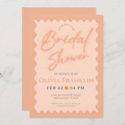 Retro oranje-golvende zomervrijgezellenfeest kaart (Voorkant / Achterkant)