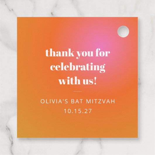 Retro Oranje Gradient Bat Mitzvah Custom Dank u Bedankjes Labels (Achterkant)