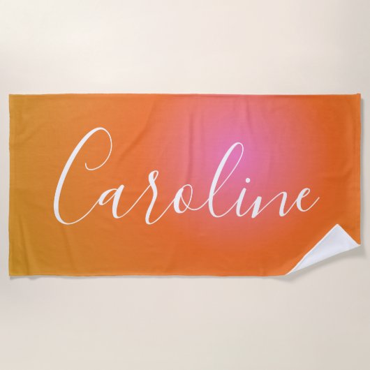 Retro Oranje Gradiënt | Gepersonaliseerde Script N Strandlaken (Voorkant)