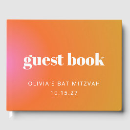 Retro Oranje Gradient Unique Bat Mitzvah Custom Gastenboek