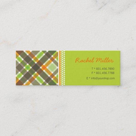 Retro Oranje Green Chic Pset Pattern-kaart Mini Visitekaartje (Voorkant)