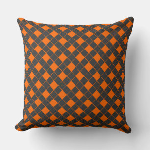 Retro Oranje grijs Japan Geometric Checker Patroon Kussen