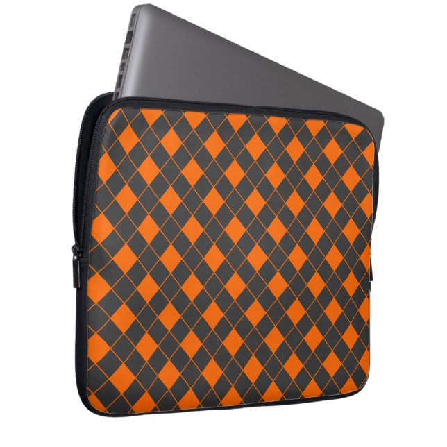 Retro Oranje grijs Japan Geometric Checker Patroon Laptop Sleeve (Voorkant Rechts)