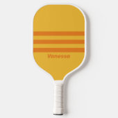 Retro Oranje Groef Drie Dwars Strepen metNaam Pickleball Paddle (Achterkant)