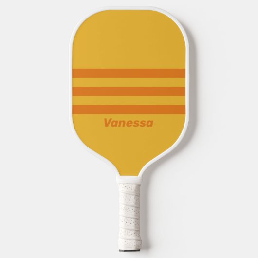Retro Oranje Groef Drie Dwars Strepen metNaam Pickleball Paddle (Voorkant)