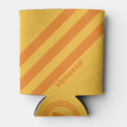 Retro Oranje Groef Drie Strepen met Naam Blikjeskoeler (Voorkant)