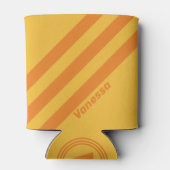 Retro Oranje Groef Drie Strepen met Naam Blikjeskoeler (Achterkant)