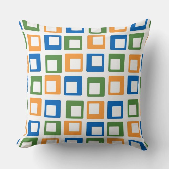 Retro Oranje groen vierkant patroon Kussen (Voorkant)