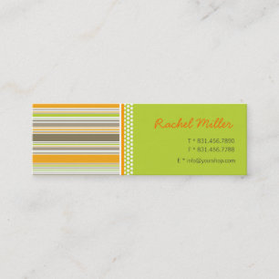 Retro Oranje Groene Stripes Patroonkaart Mini Visitekaartje