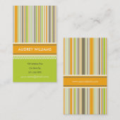 Retro Oranje Groene Stripes Patroonkaart Visitekaartje (Voorkant / Achterkant)