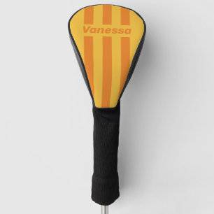 Retro Oranje Groove Drie Pin Strepen met Naam Golfheadcover