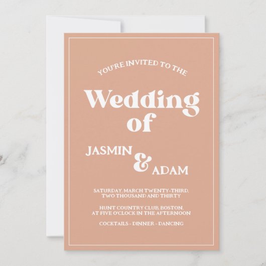 Retro Oranje Groovy 70's Geïnspireerd huwelijk Kaart (Voorkant)