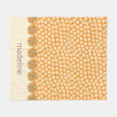 Retro Oranje Groovy Floral Fleece Blanket (Voorkant (Horizontaal))