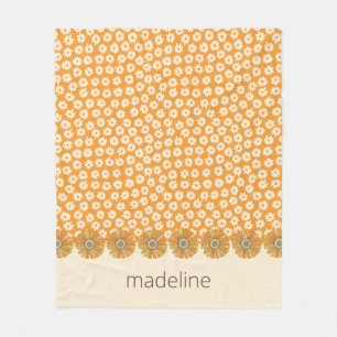 Retro Oranje Groovy Floral Fleece Blanket Deken