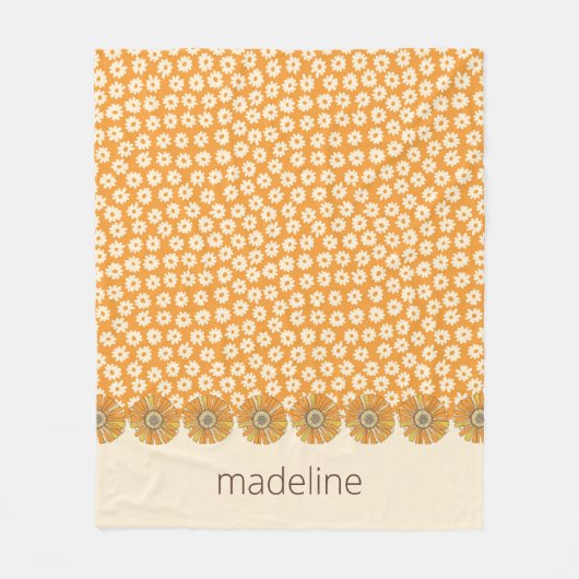 Retro Oranje Groovy Floral Fleece Blanket Deken (Voorkant)