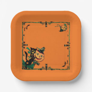 Retro Oranje Halloween Papieren Bordje