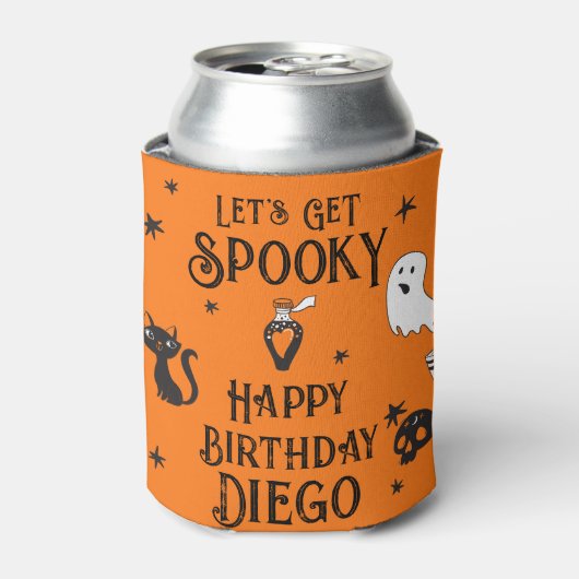 Retro Oranje Halloween Verjaardag "Let's Get Spook Blikjeskoeler (Blikje Voorkant)