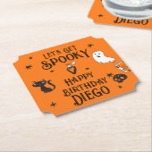 Retro Oranje Halloween Verjaardag "Let's Get Spook Kartonnen Onderzetters (Gekanteld)