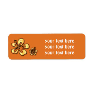 Retro oranje houten hibiscus bloem adressenlabels etiket