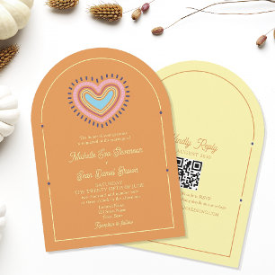 Retro Oranje huwelijksuitnodiging Kaart