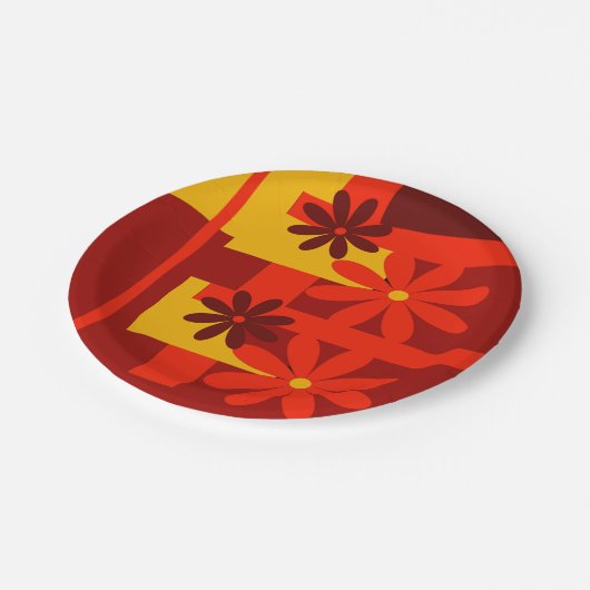 Retro oranje jaren '70 papieren bordje (Gekanteld)