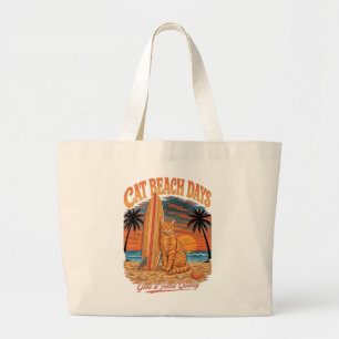 Retro Oranje Lapjeskat Stranddagen Grote Tote Bag