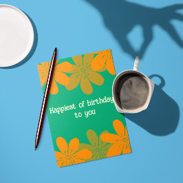 Retro Oranje Maximalistische Bloemen Kaart