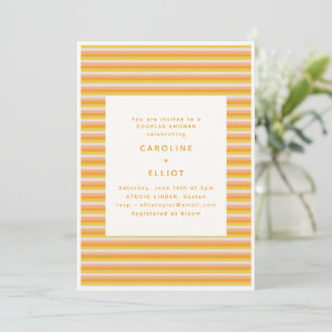 Retro Oranje Meerkleurige Streep Koppels Bruiloft Kaart