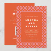 Retro Oranje Mid Century Modern All in One Trouwka Kaart (Voorkant / Achterkant)