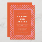 Retro Oranje Mid Century Modern All-in-One Weddens Kaart (Voorkant / Achterkant)
