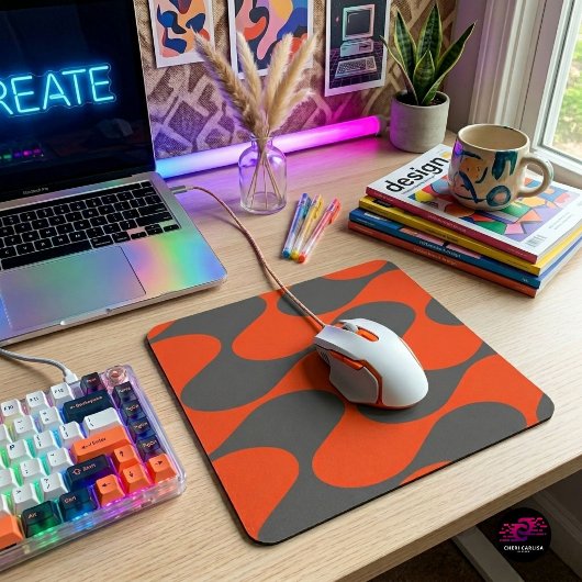 Retro Oranje Mod Golfpatroon Muismat