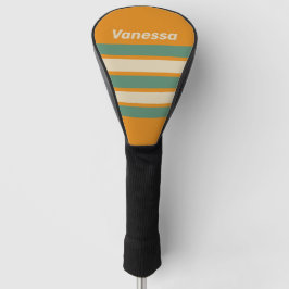 Retro Oranje Overdwars Strepen met Naam Golfheadcover