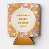 Retro Oranje Paarse Bloemstukken Bruidsdouche Blikjeskoeler (Voorkant)