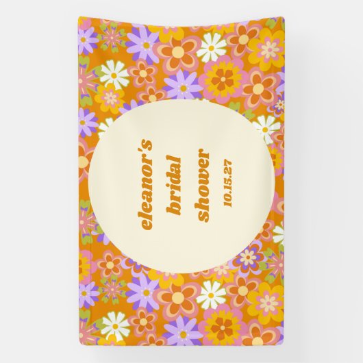 Retro Oranje Paarse Bloemstukken Bruiloft Spandoek (Verticaal)