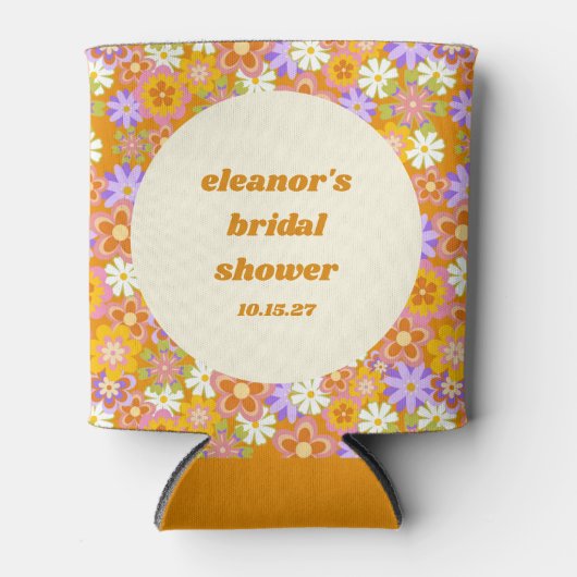 Retro Oranje Paarse Bloemstukken Bruiloftsshower Blikjeskoeler (Voorkant)