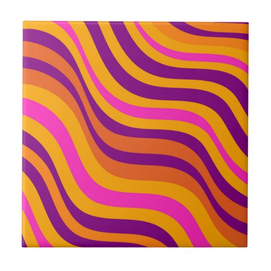 Retro Oranje Paarse Wavy Stripe Modern Abstract Tegeltje (Voorkant)