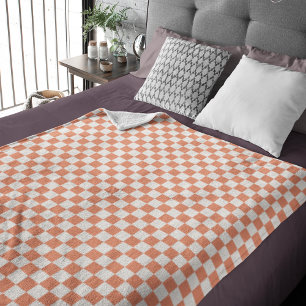 Retro Oranje Pastel Schachbrett Patroon Fleece Deken